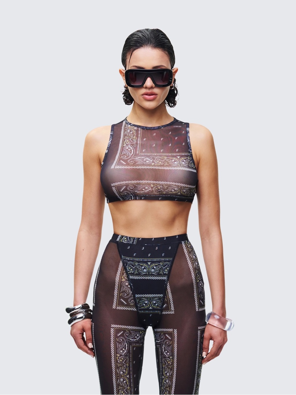 Finesse Rikku Black Bandana Mesh Crop Top M LL3-28
